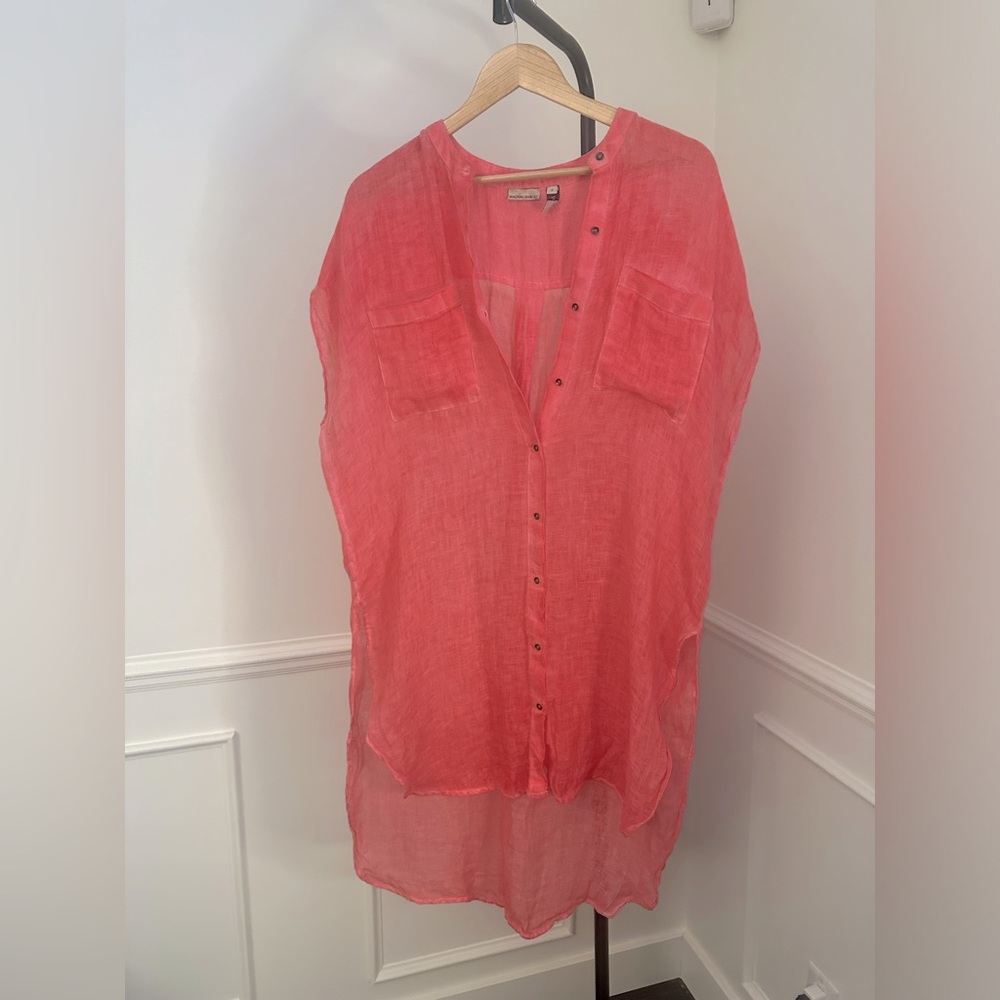 Sheer linen Coral Button-Up Top/dress